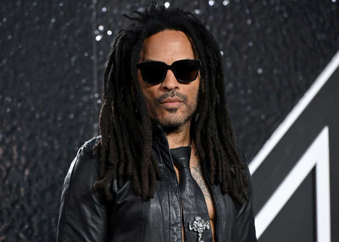 Lenny Kravitz in a leather attire and black sunglasses Lenny Kravitz in a leather attire and black sunglasses