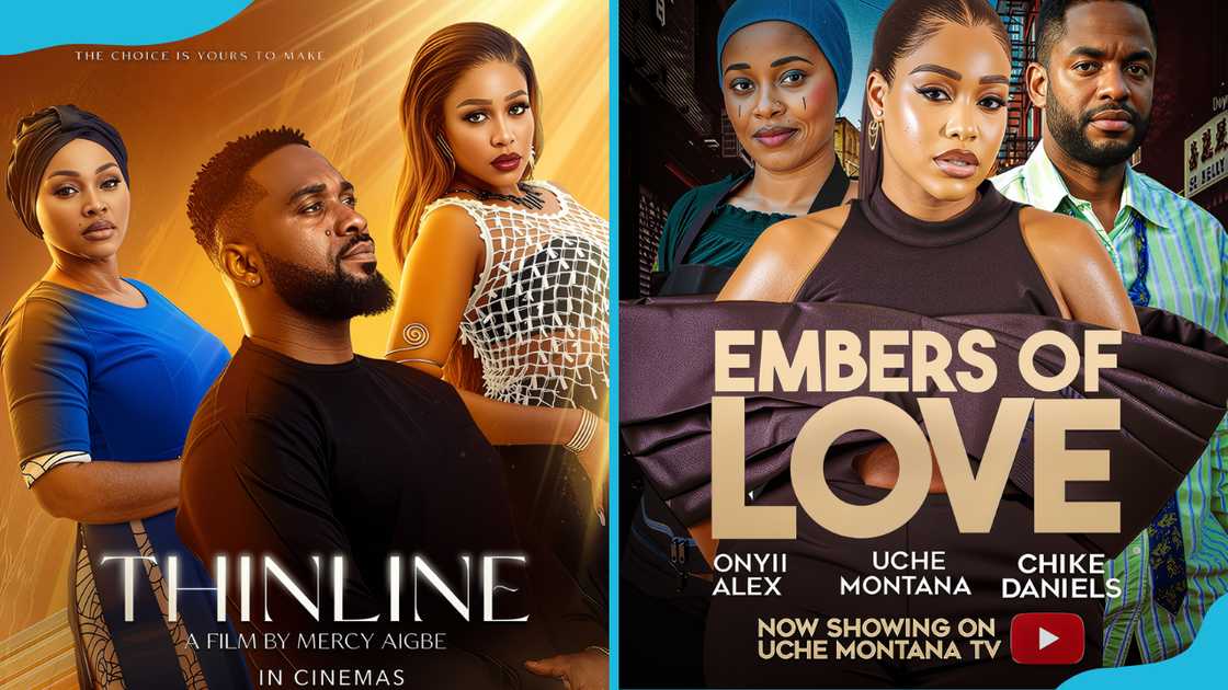 Some of Uche Montana's films: Thinline (L) and Embers of Love (R). Some of Uche Montana's films: Thinline (L) and Embers of Love (R).
