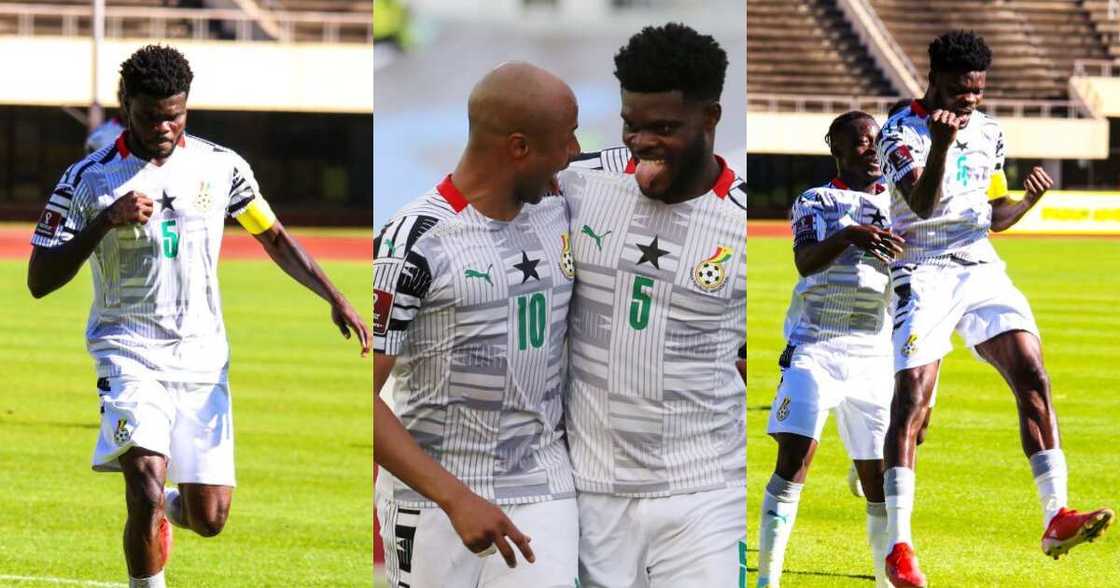 Thomas Partey celebrating his goal against Zimbabwe. SOURCE: Twitter/ @ghanafaofficial Thomas Partey celebrating his goal against Zimbabwe. SOURCE: Twitter/ @ghanafaofficial