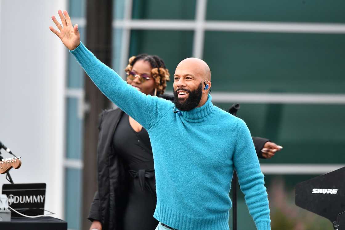 Common performs onstage during Souls To The Polls Drive-In Rally Common performs onstage during Souls To The Polls Drive-In Rally