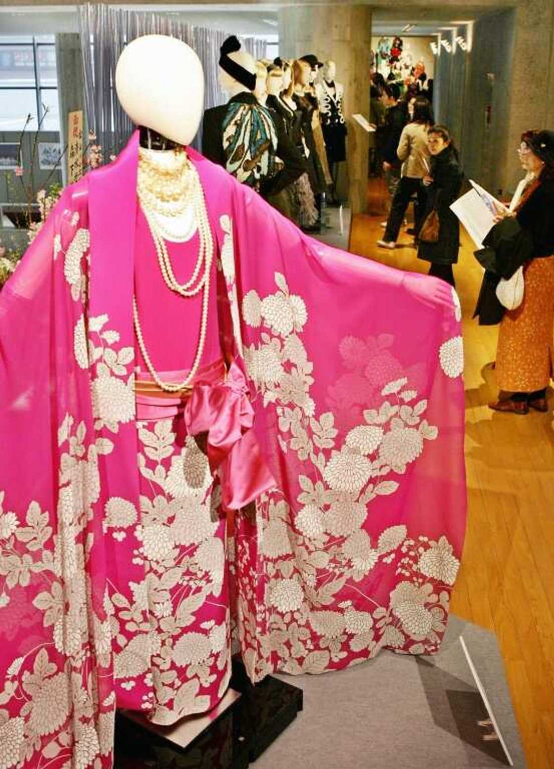Mori's classic 1966 'Chrysanthemum Pajamas' were a kimono-like floral robe made from hot-pink chiffon and silk Mori's classic 1966 'Chrysanthemum Pajamas' were a kimono-like floral robe made from hot-pink chiffon and silk