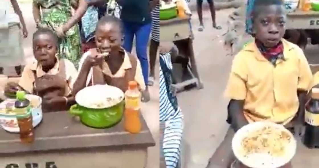 Video of pupils studying under tree in village who had Our Day with raw rice pops up