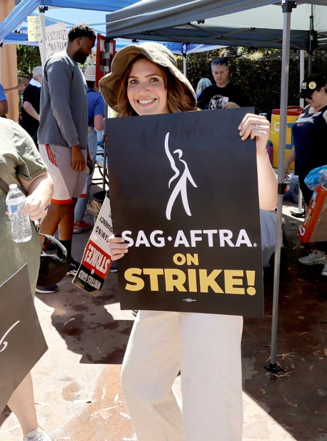 Actress Mandy Moored joins SAG-AFTRA and WGA members on the picket line at The Walt Disney studios Actress Mandy Moored joins SAG-AFTRA and WGA members on the picket line at The Walt Disney studios