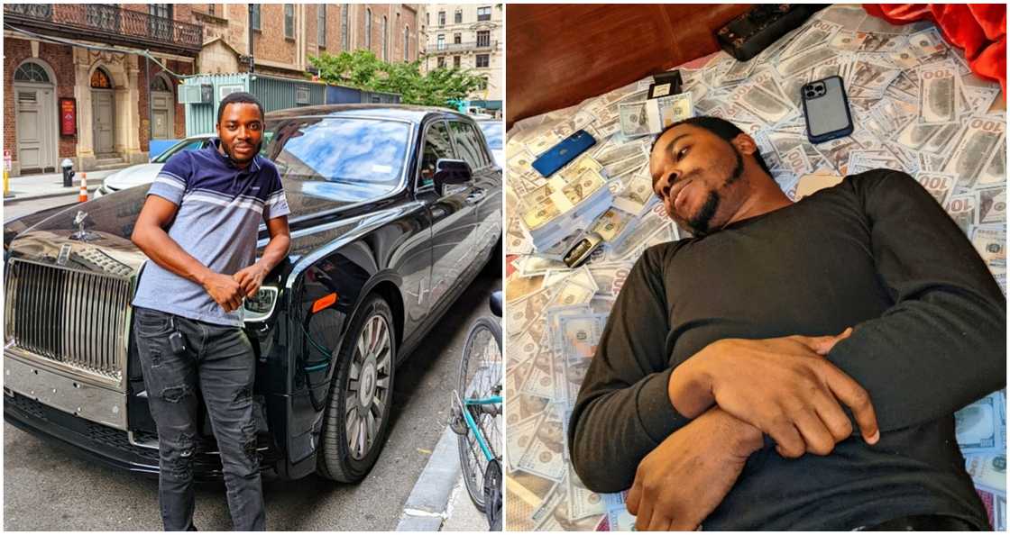 Twene Jonas leans on a car and sleeps on money Twene Jonas leans on a car and sleeps on money