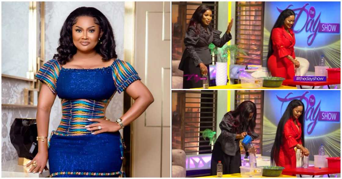 Nana Ama McBrown and Berla Mundi play Flip the Bottle