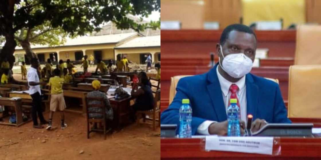 C/R: Teachers, pupils in Agona Swedru forced to study under trees after residents shit-bomb school C/R: Teachers, pupils in Agona Swedru forced to study under trees after residents shit-bomb school