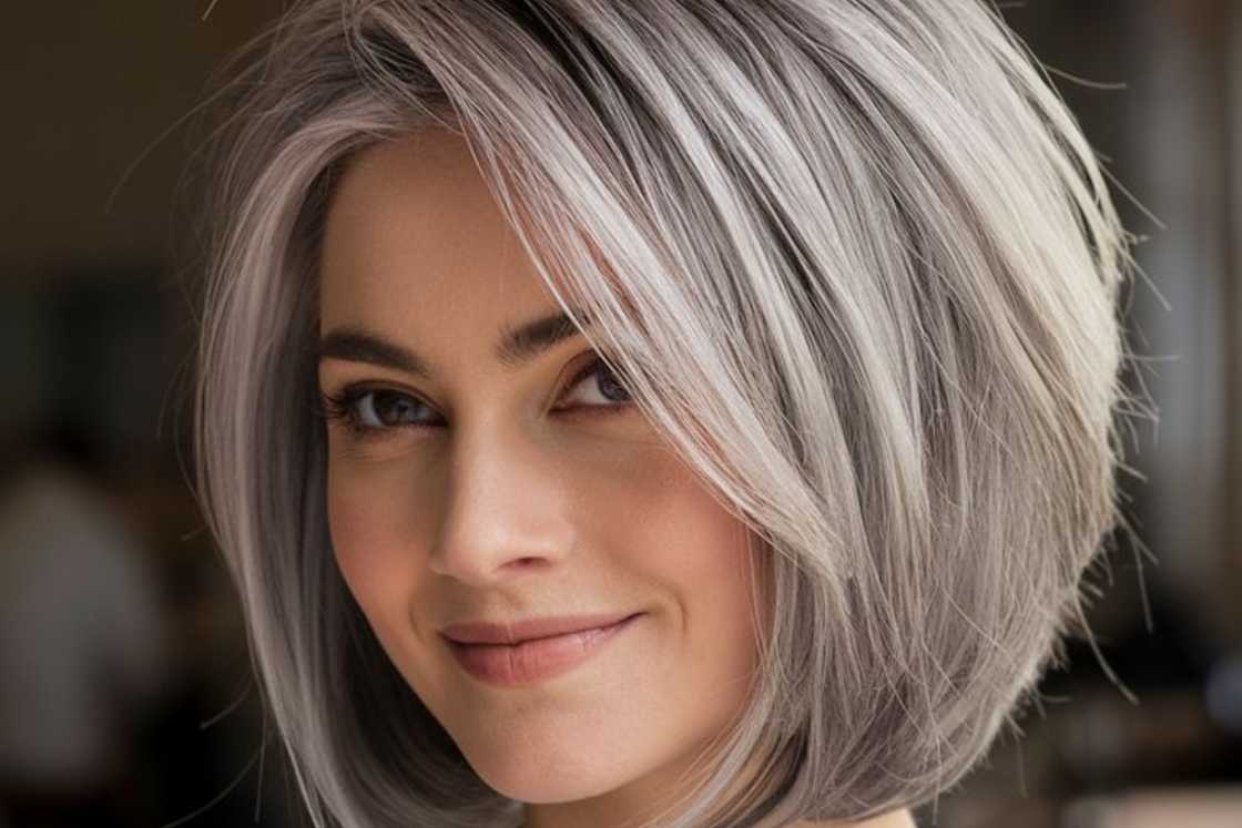 A young woman rocks a classic bob style A young woman rocks a classic bob style