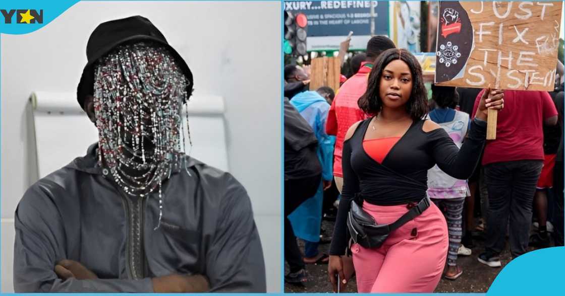 Photo of Investigative journalist, Anas Aremyaw Anas and a Ghanaian protester.