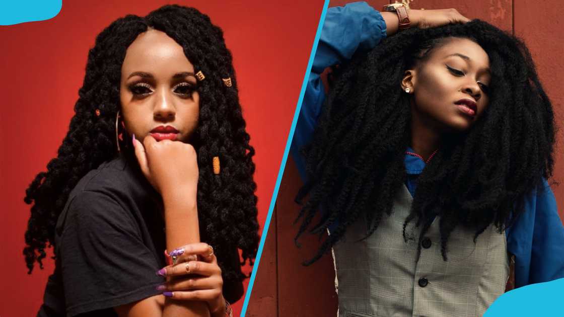 Women wearing voluminous Marley kinky Afro Women wearing voluminous Marley kinky Afro