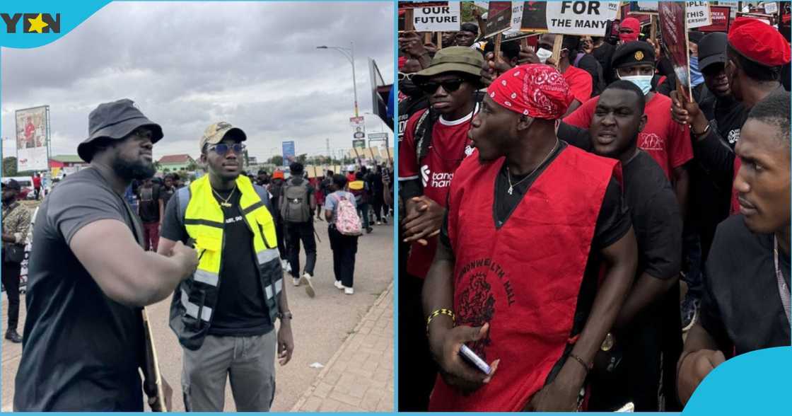 Photo of KalyJay, a Ghanaian social media influencer and some protestors.