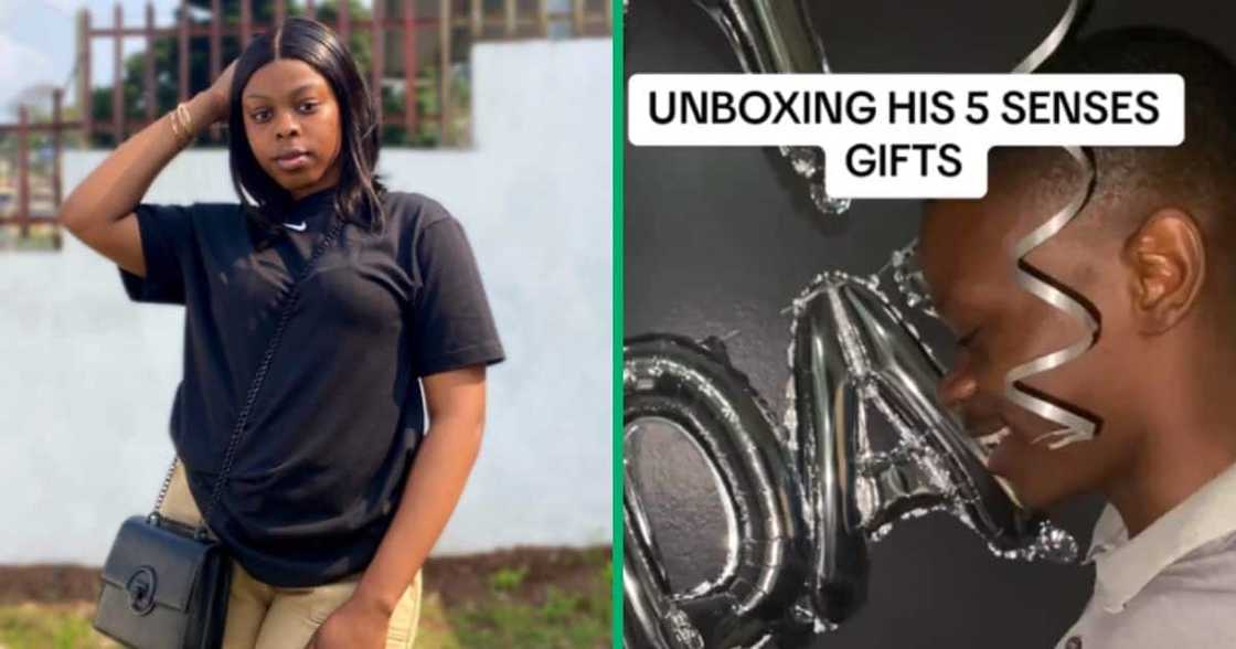 A girlfriend showed kind gesture to her boyfriend, surprising him on his birthday with five senses gifts. A girlfriend showed kind gesture to her boyfriend, surprising him on his birthday with five senses gifts.