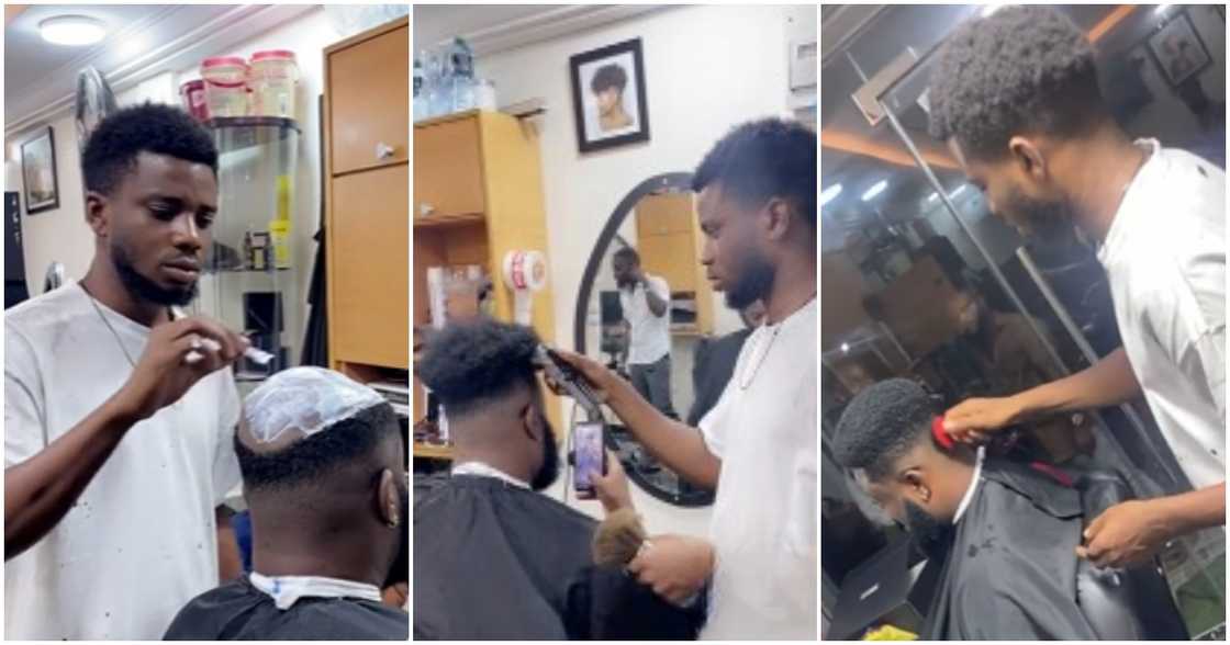 Photo of barber and customer Photo of barber and customer