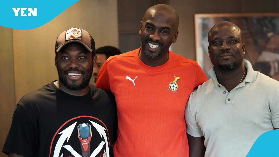 Black Stars coach, Otto Addo, Michael Essien, Stephen Appiah, Unity Cup 2025. Black Stars coach, Otto Addo, Michael Essien, Stephen Appiah, Unity Cup 2025.