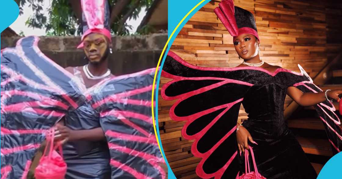 Dacoster reinvents Salma Mumin's dark Barbie look with coloured polythene bags Dacoster reinvents Salma Mumin's dark Barbie look with coloured polythene bags