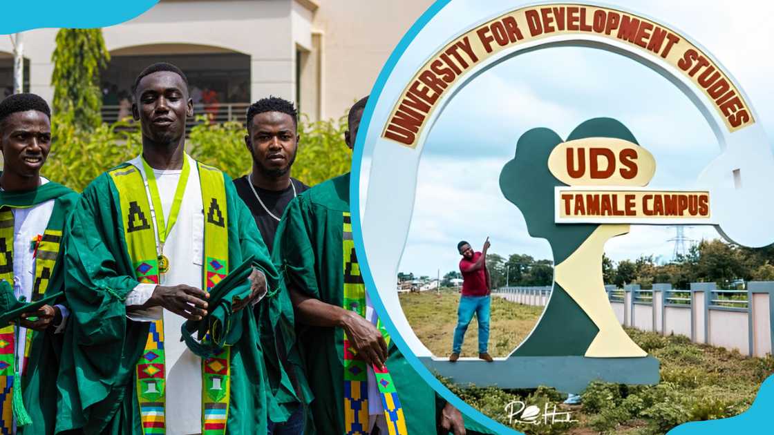UDS students in graduation attire (L) and the UDS monument in Tamale (R) UDS students in graduation attire (L) and the UDS monument in Tamale (R)