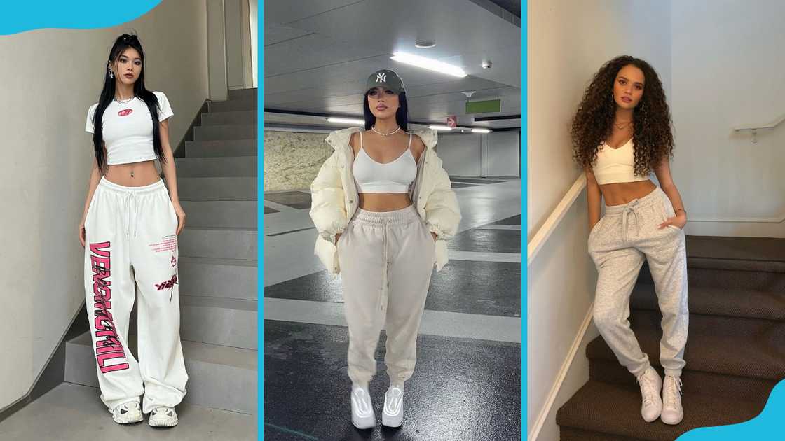 Three versions of women's sweatpants. Three versions of women's sweatpants.