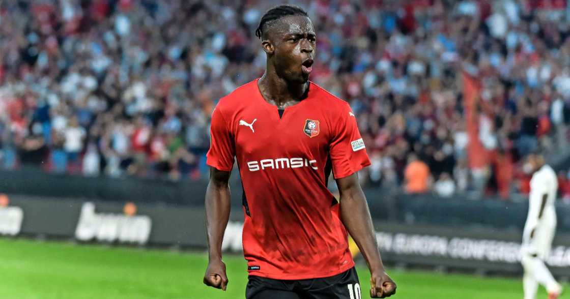 Kamaldeen Sulemana celebrates goal. SOURCE: Twitter/ @staderennais