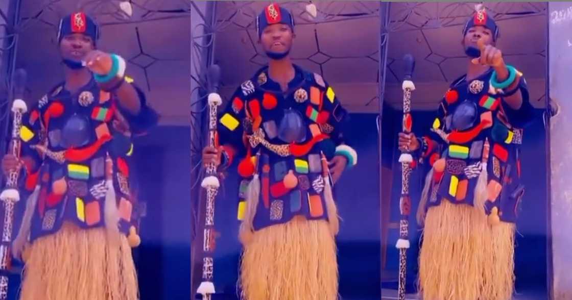 Teacher Kwadwo storms disciplinary hearing dressed like a warlord; video drops Teacher Kwadwo storms disciplinary hearing dressed like a warlord; video drops