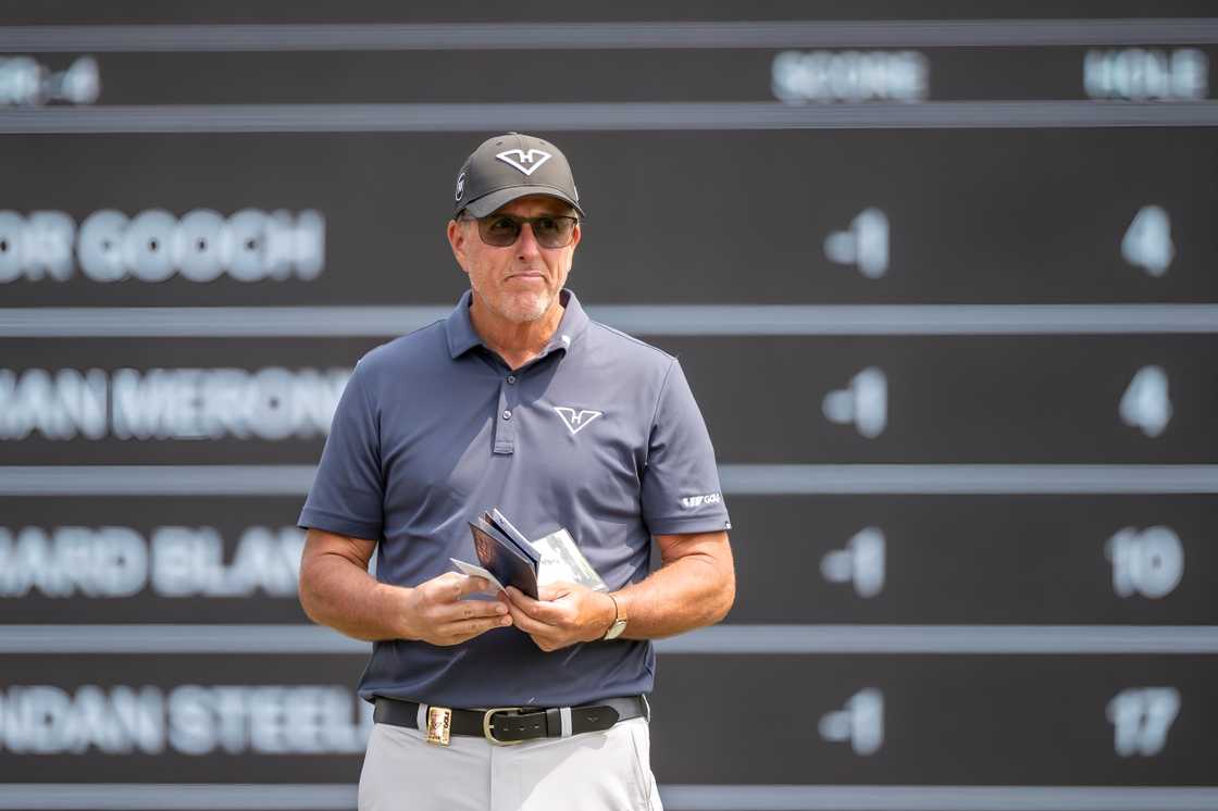 Phil Mickelson of the United States reacts during day one of the LIV Golf Invitational - Hong Kong
