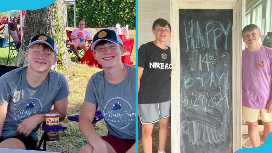 Nathan and Benjamin Marrs outdoors (L) and on their birthday Nathan and Benjamin Marrs outdoors (L) and on their birthday