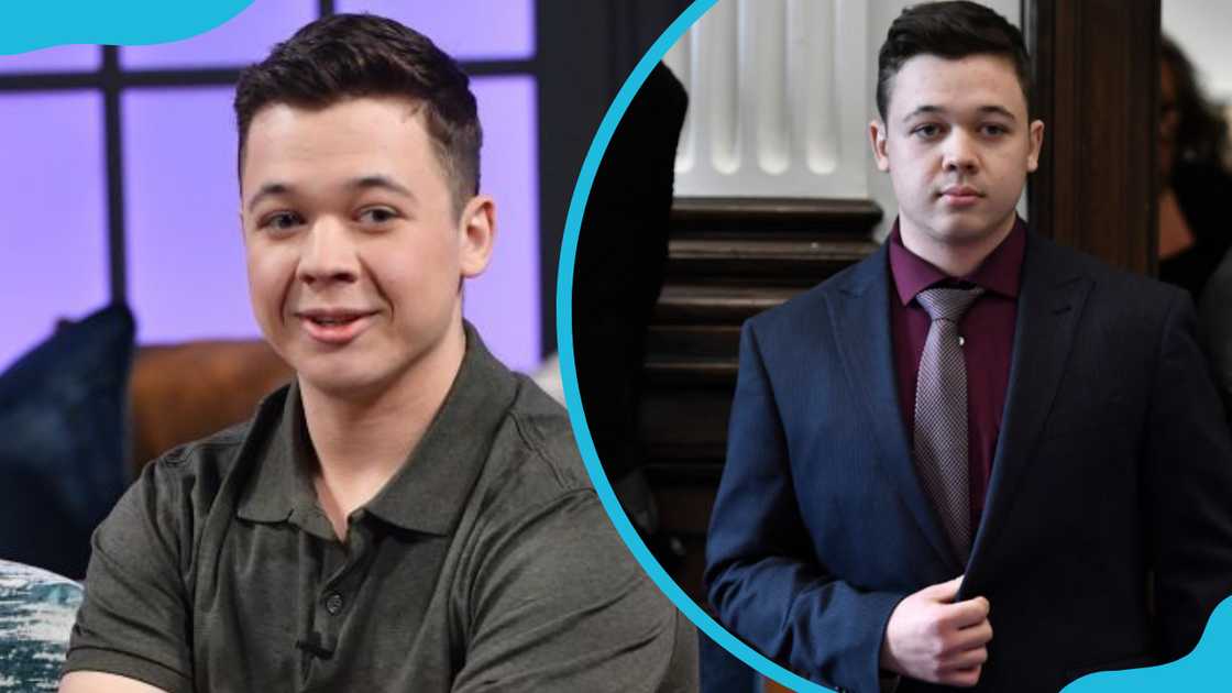 Kyle Rittenhouse during a talk show (L) and a court proceeding (R)