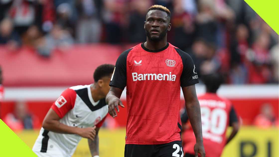 Victor Boniface playing for Bayer Leverkusen against Wolfsburg.