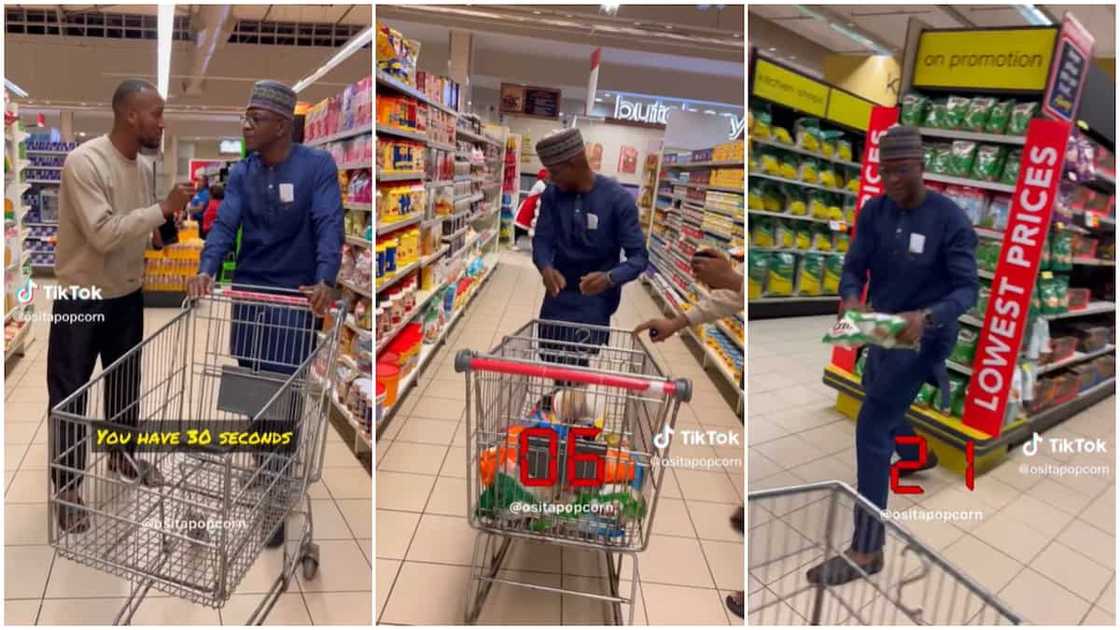 Free shopping experience/man ran inside supermarket.