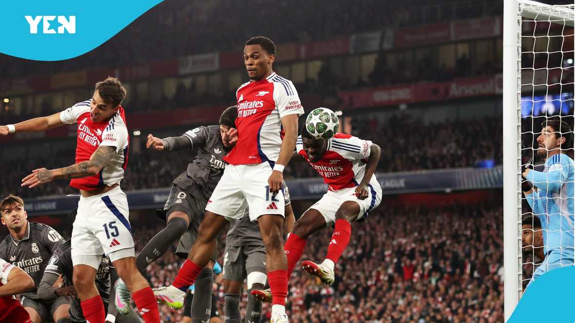 William Saliba stood in a way between Thomas Partey and a goal against Real Madrid. Photo by Julian Finney - UEFA. William Saliba stood in a way between Thomas Partey and a goal against Real Madrid. Photo by Julian Finney - UEFA.