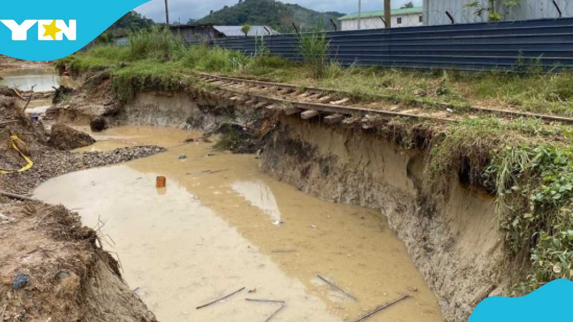 Illegal miners have encroached on a three-kilometre stretch of the Takoradi through Akyem to Nsuta rail line. Illegal miners have encroached on a three-kilometre stretch of the Takoradi through Akyem to Nsuta rail line.