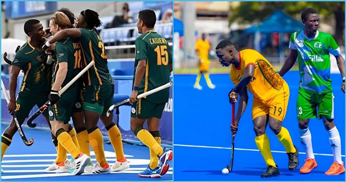 Photo of SA hockey team and Accra hockey pitch