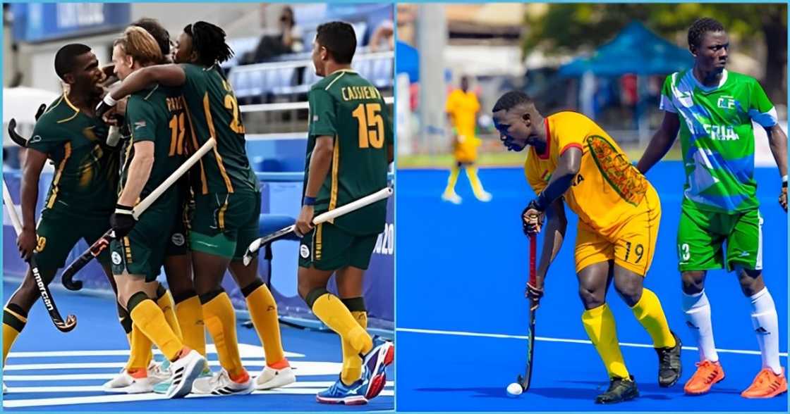 Photo of SA hockey team and Accra hockey pitch Photo of SA hockey team and Accra hockey pitch
