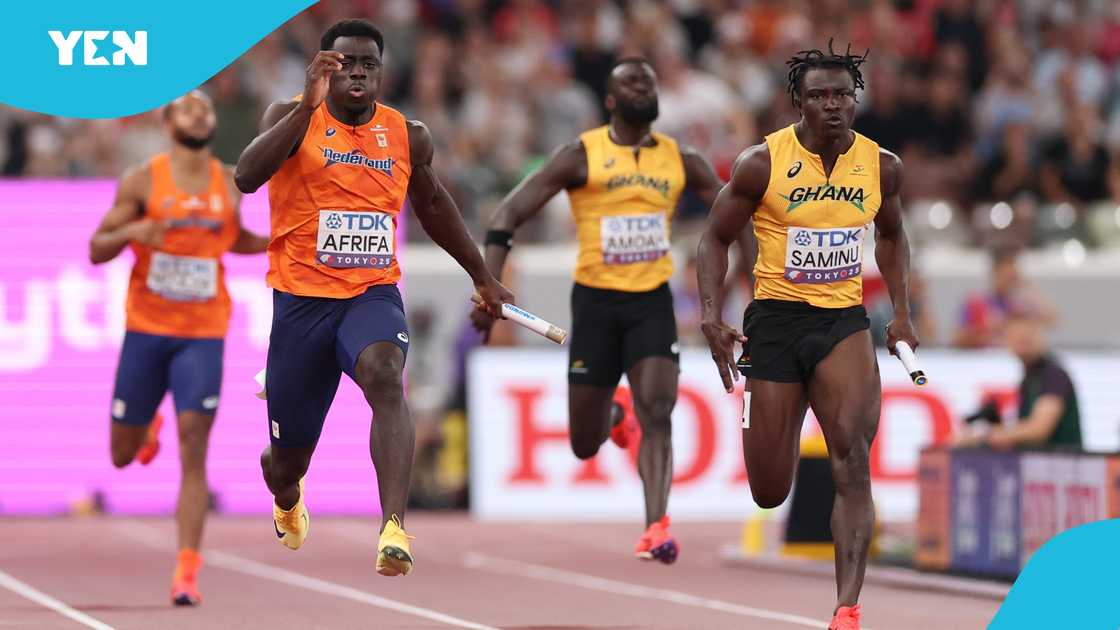 World Athletics Championship, Team Ghana, 4x100m, Benjamin Azamati, Abdul-Rasheed Saminu, Ibrahim Fuseini, Joseph Paul Amoah, Ghana miss bronze. World Athletics Championship, Team Ghana, 4x100m, Benjamin Azamati, Abdul-Rasheed Saminu, Ibrahim Fuseini, Joseph Paul Amoah, Ghana miss bronze.