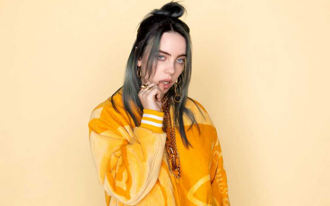 Famous Indie artist Billie Eilish is posing for a picture. Famous Indie artist Billie Eilish is posing for a picture.