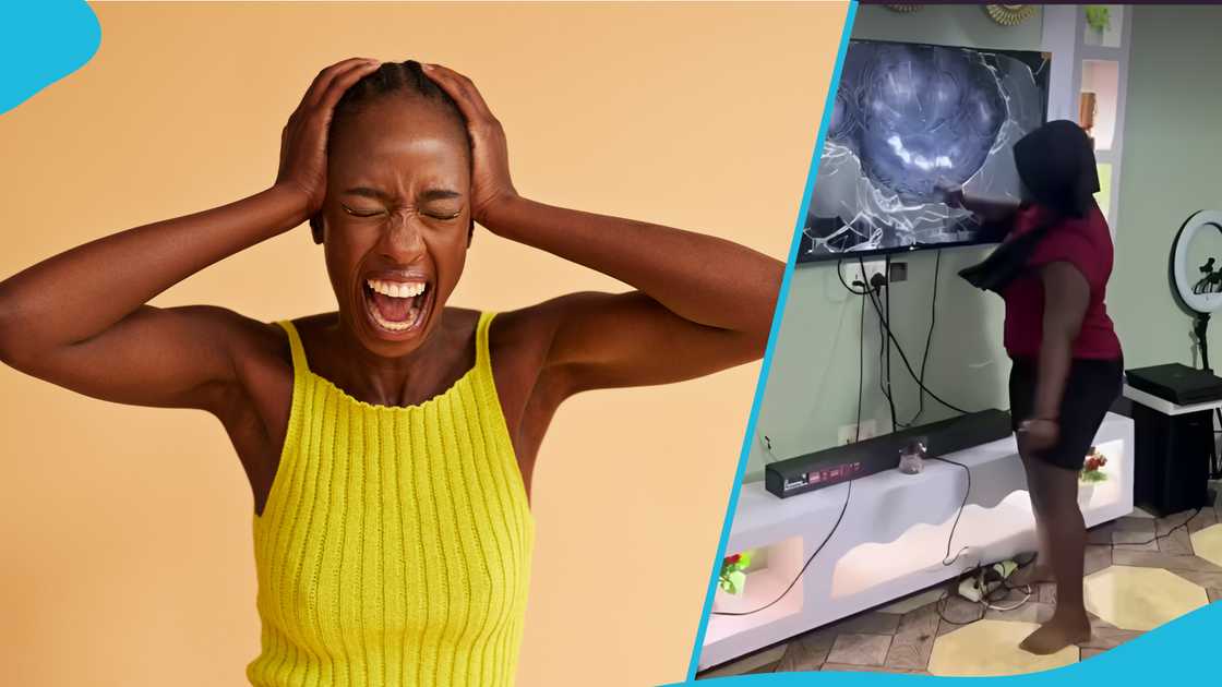 Angry girlfriend, Boyfriend, Osino, Eastern Region, Girlfriend damages TV, Love 101, Relationship issues. Angry girlfriend, Boyfriend, Osino, Eastern Region, Girlfriend damages TV, Love 101, Relationship issues.