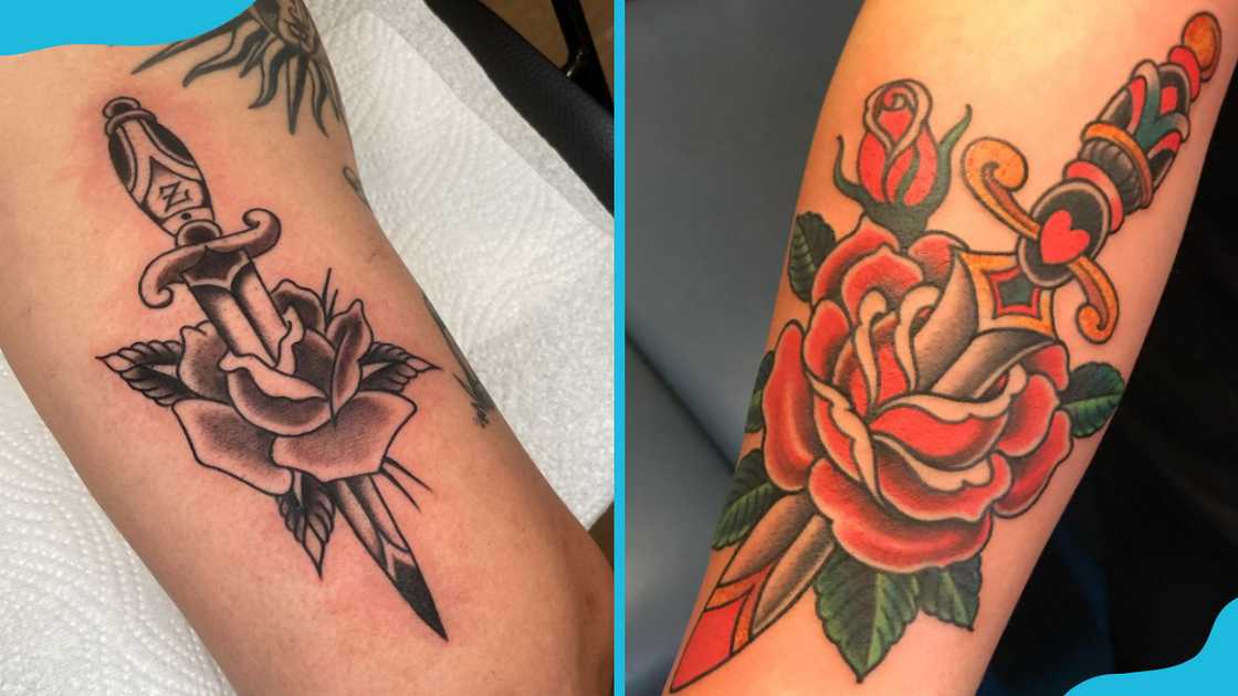 Rose and dagger tattoos