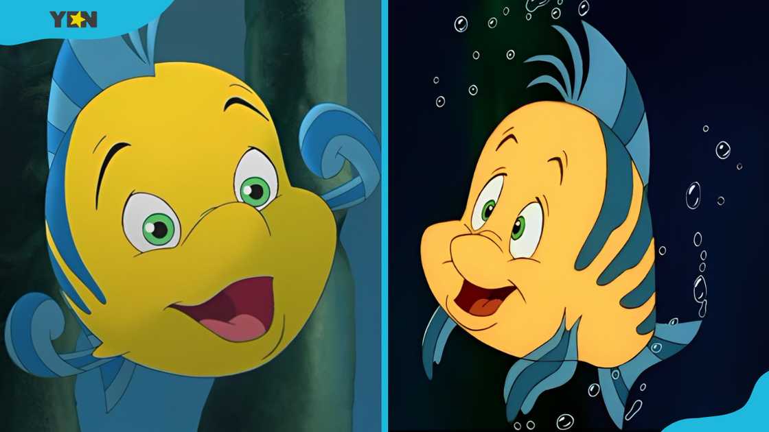 Flounder from Disney's The Little Mermaid in two different scenes. Flounder from Disney's The Little Mermaid in two different scenes.