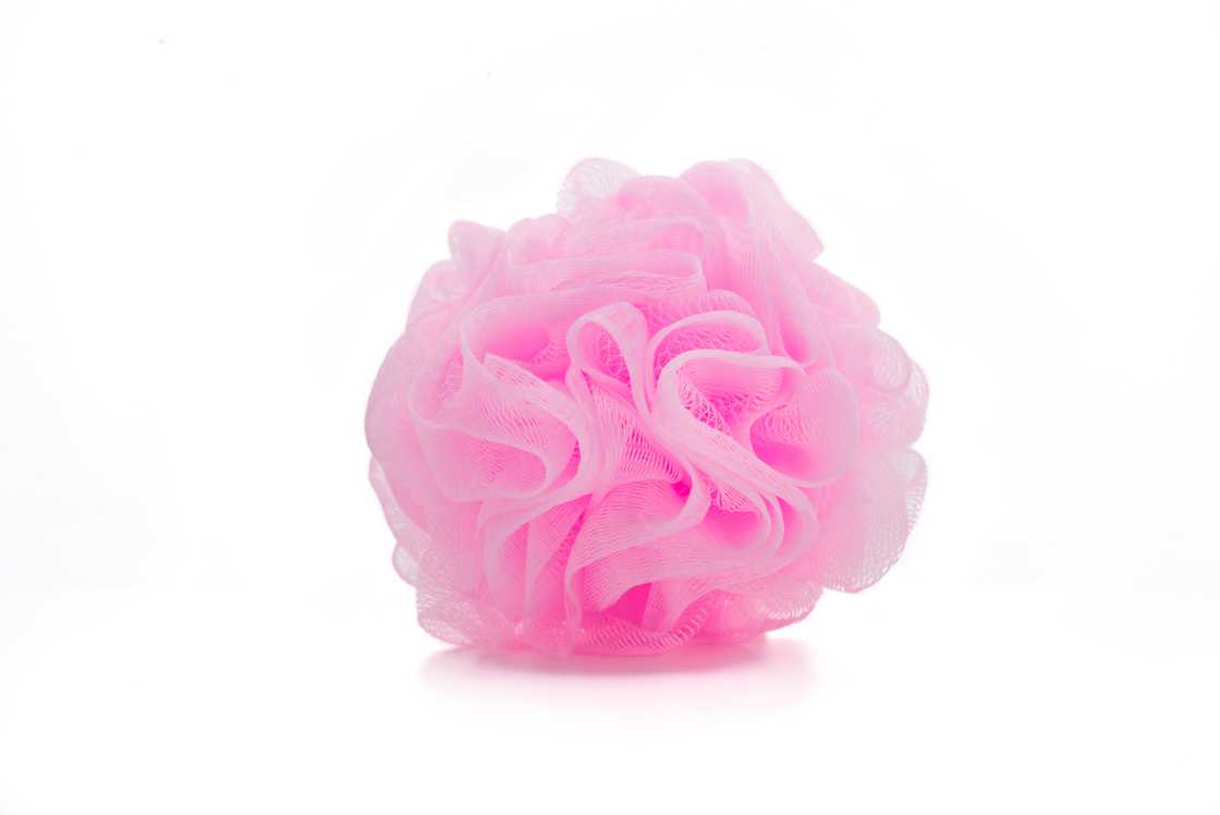 A pink bathing loofah.