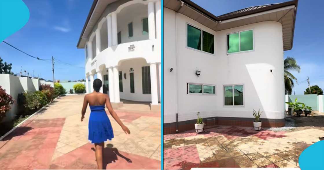 Ghanaian lady, huge mansion, trending tiktok video, lady living anrpad. london, mansion from father, social media, Ghana