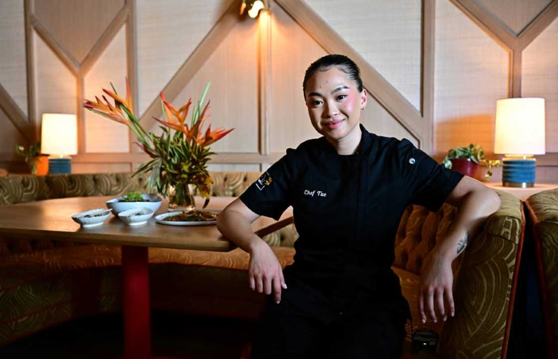 Chef Tue Nguyen sits in her restaurant, called Di Di in West Hollywood, California, on July 10, 2023