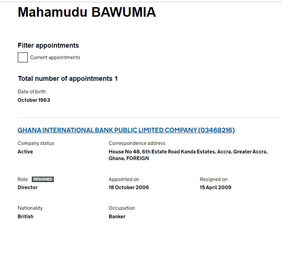 Bawumia listed as "British" on UK Companies House webiste Bawumia listed as "British" on UK Companies House webiste
