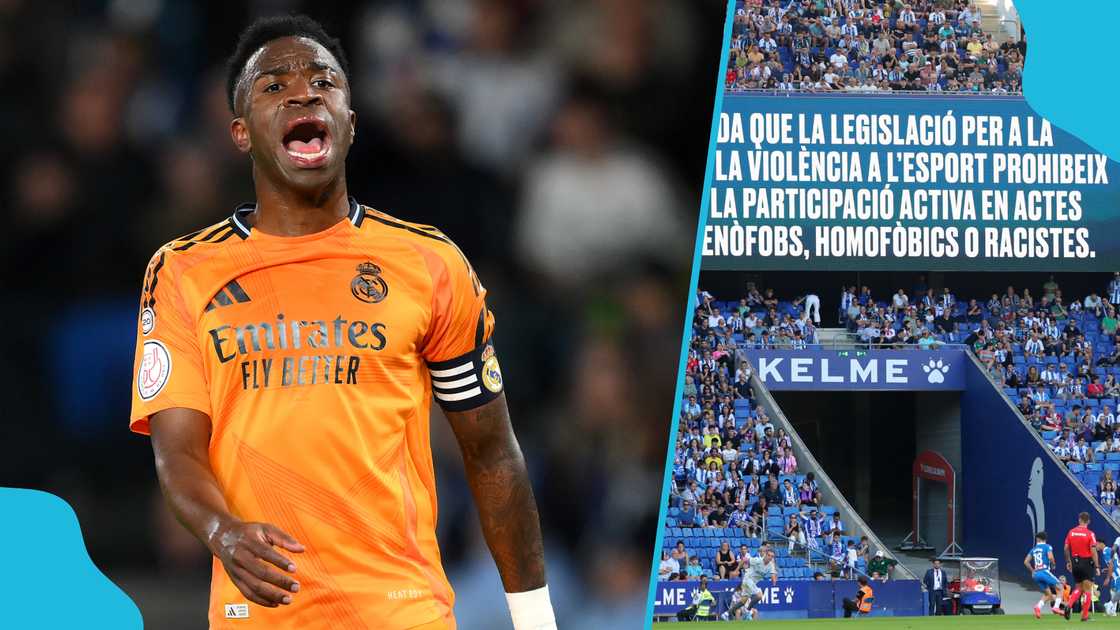 A Real Sociedad fan aimed 'monkey' taunts at Vinicius Junior during the Copa del Rey semi-final clash. A Real Sociedad fan aimed 'monkey' taunts at Vinicius Junior during the Copa del Rey semi-final clash.