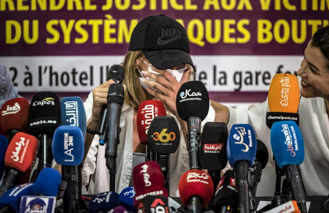 An accuser reacts during a press conference organised by the Moroccan Association for the Rights of Victims in Tangiers on June 17, 2022, regarding the case of French tycoon Jacques Bouthier An accuser reacts during a press conference organised by the Moroccan Association for the Rights of Victims in Tangiers on June 17, 2022, regarding the case of French tycoon Jacques Bouthier