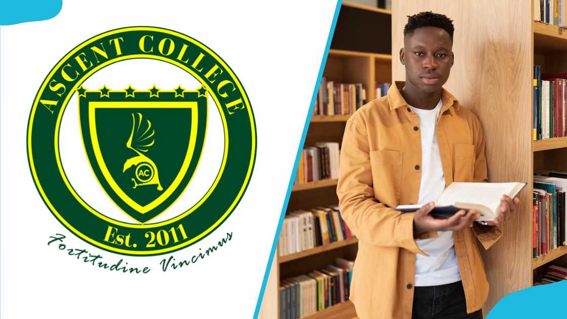 Ascent Remedial School's logo and a student learning in the library
