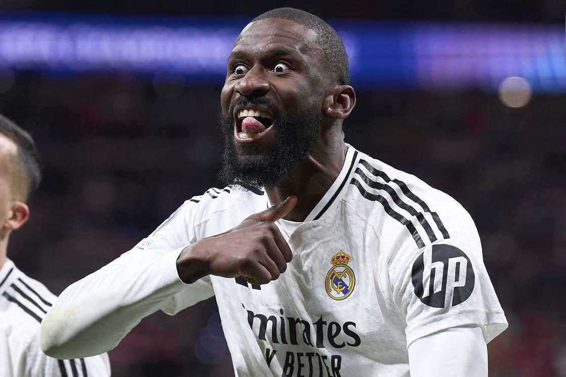 Antonio Rudiger of Real Madrid reacts after the UEFA Champions League 2024/25 game vs Atletico Madrid on March 12, 2025 Antonio Rudiger of Real Madrid reacts after the UEFA Champions League 2024/25 game vs Atletico Madrid on March 12, 2025