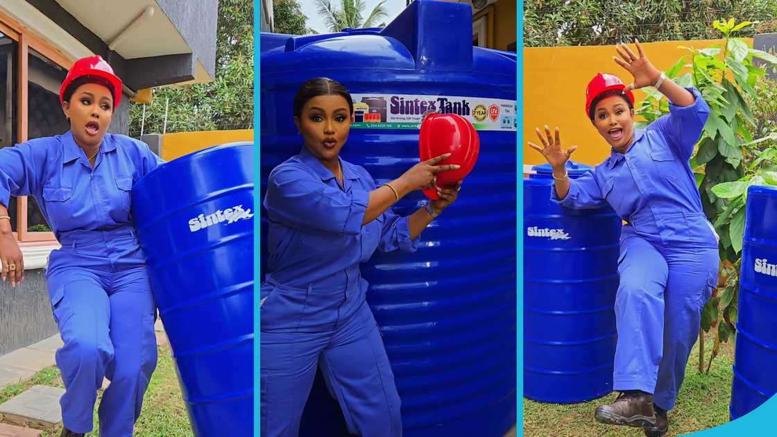 Nana Ama McBrown, Sintex Tanks, Safety coverall, brand ambassador Nana Ama McBrown, Sintex Tanks, Safety coverall, brand ambassador