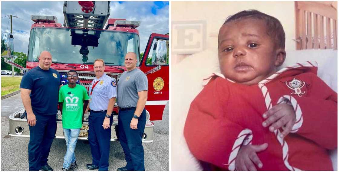 A collage of OT Harris with the firefighter who helped during his birth and him as a baby
Photo credit: Knoxville Fire Department (Facebook) A collage of OT Harris with the firefighter who helped during his birth and him as a baby
Photo credit: Knoxville Fire Department (Facebook)
