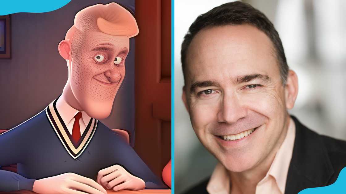 Mr. Harrington (L) and his voice actor, John H. H. Ford (R). Mr. Harrington (L) and his voice actor, John H. H. Ford (R).