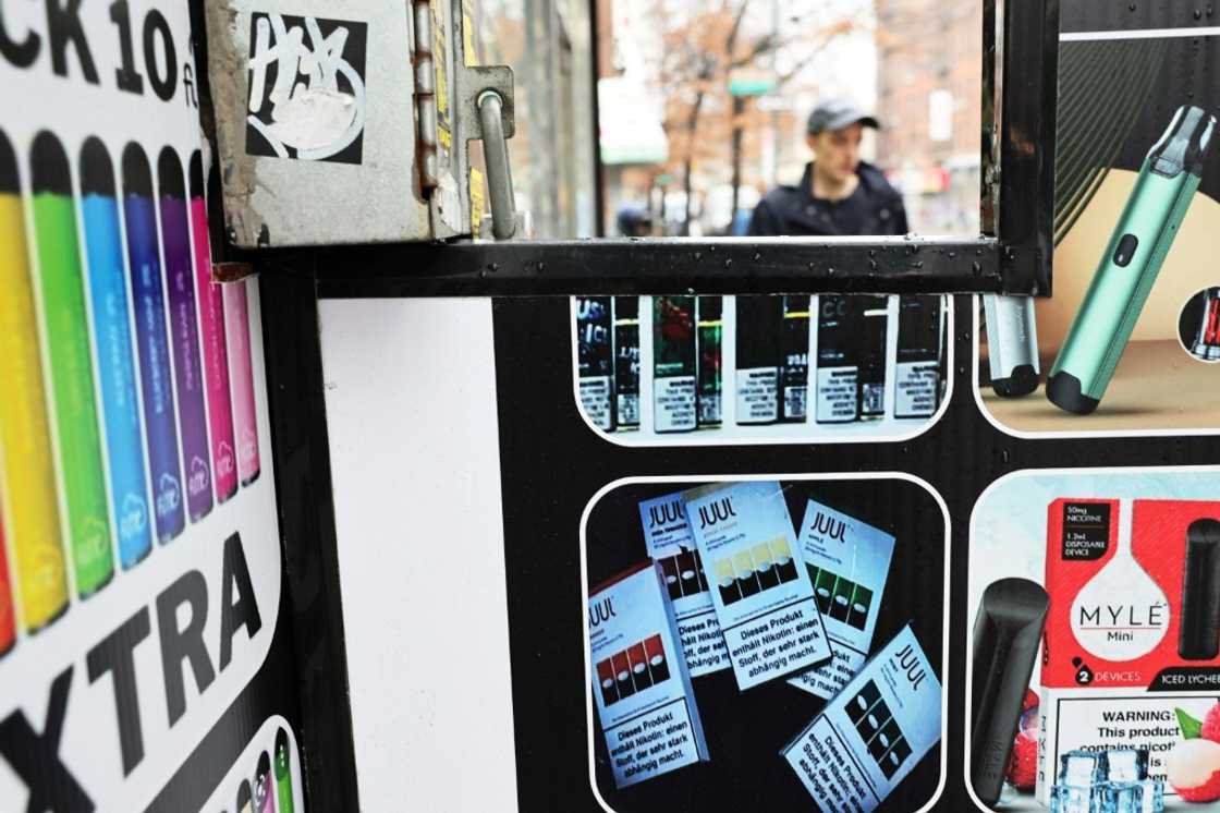 A Juul advertisement is seen on a grocery store on December 07, 2022 in the Flatbush neighborhood of Brooklyn borough in New York