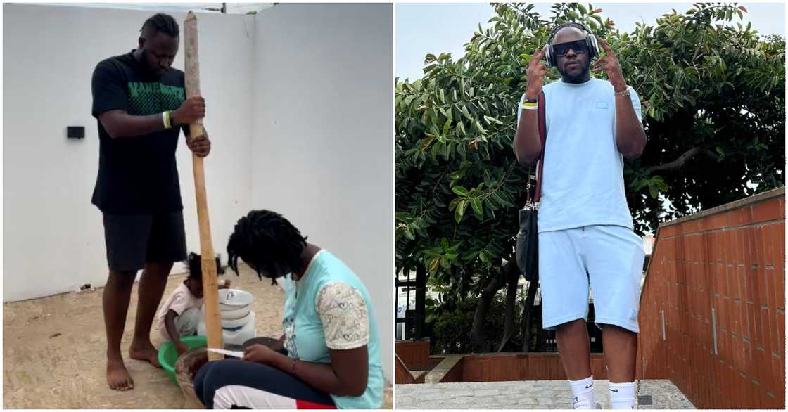 Photo of Medikal pounding fufu Photo of Medikal pounding fufu