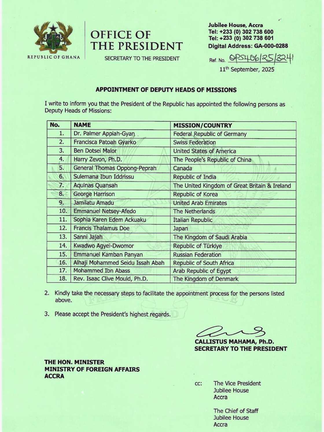 Mahama Appoints Ben Dotsei Malor to Ghana Embassy in US, George Harrison Heads to UK Mahama Appoints Ben Dotsei Malor to Ghana Embassy in US, George Harrison Heads to UK